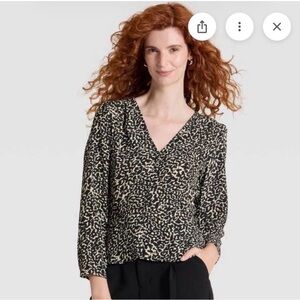 NWT Women's A New Day Black and White Animal Print Top S, Business Casual